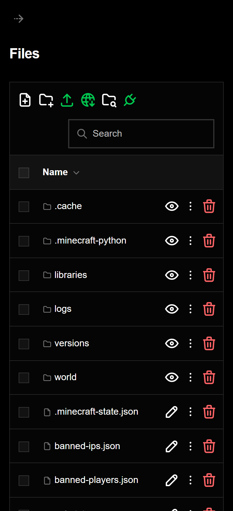File Access in the control panel on mobile