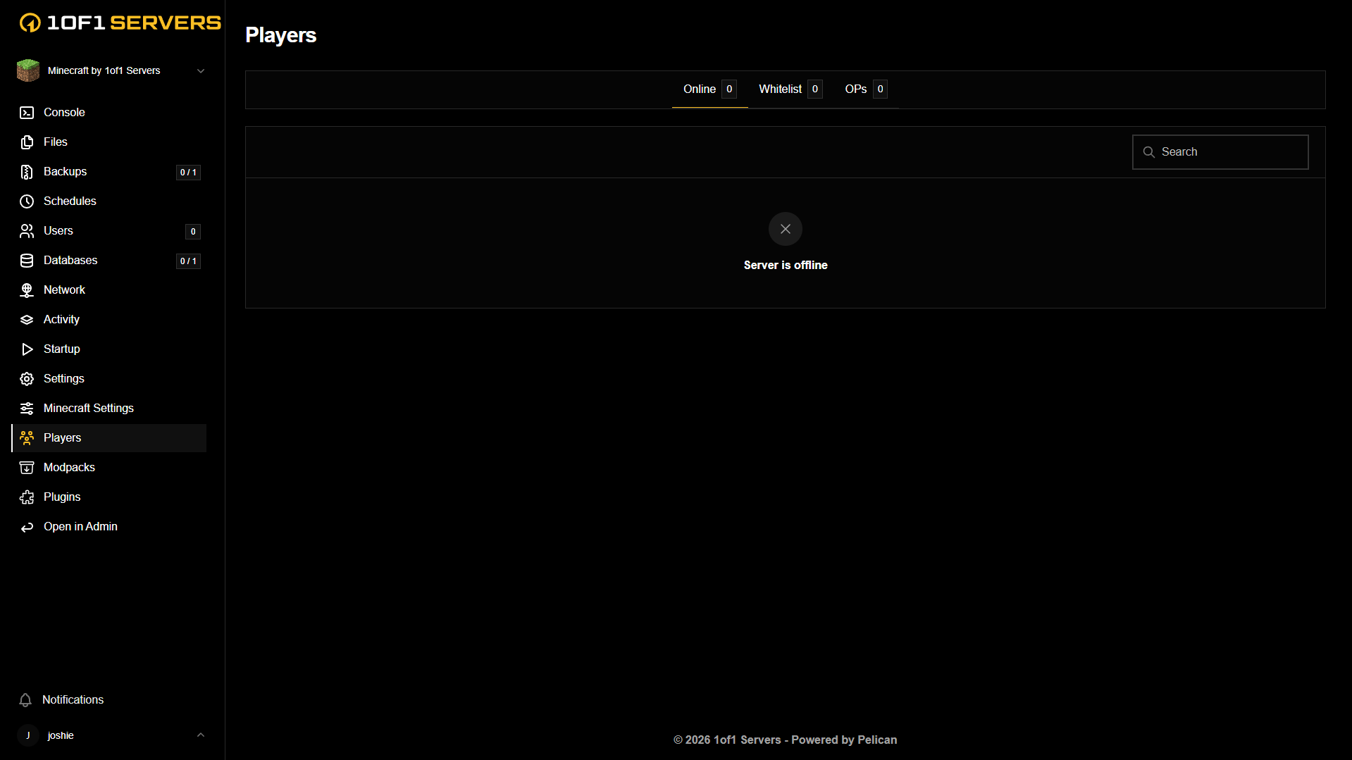 Players & Settings in the control panel on desktop